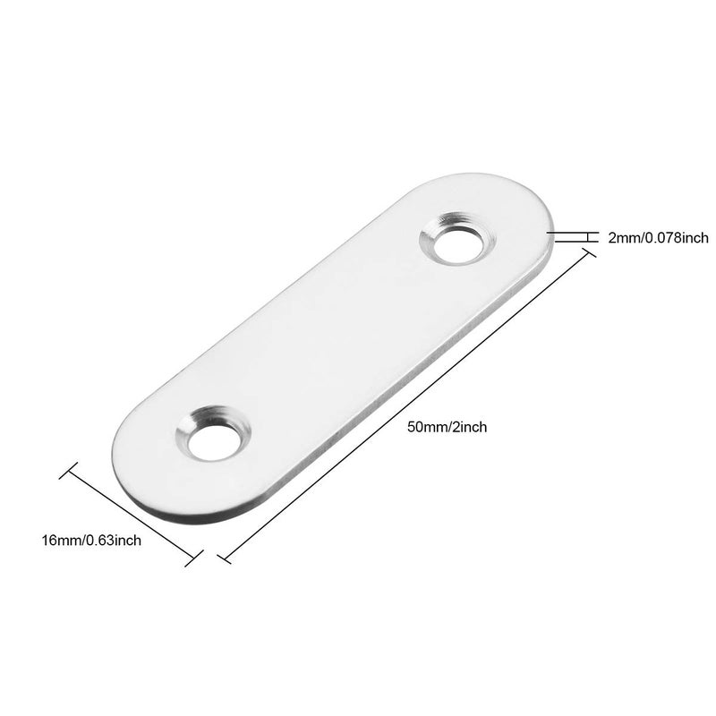 TOPPROS Pack of 50 Flat Corner Brace Plates Metal Joining Plates Connector Repair Bracket with Fixing Screws,2 inchx0.6x0.08 inch, 2 Holes,Stainless Steel, Silver Color - Image 4